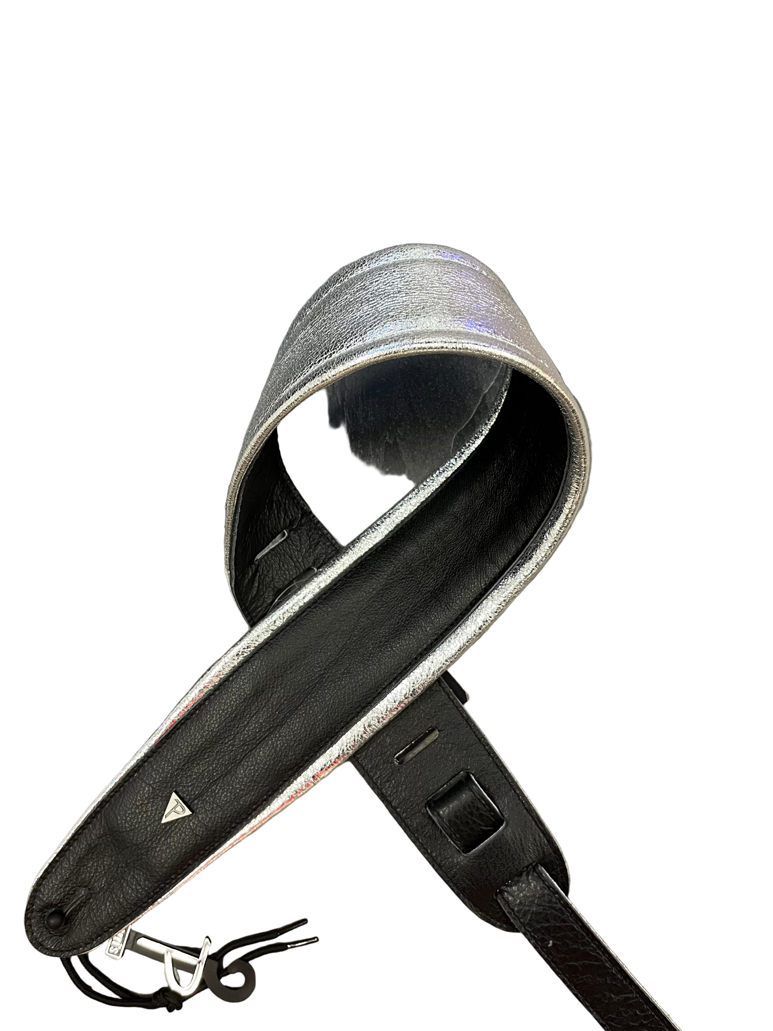 Silver Lining Padded Leather Guitar Strap Black 3.5 in.