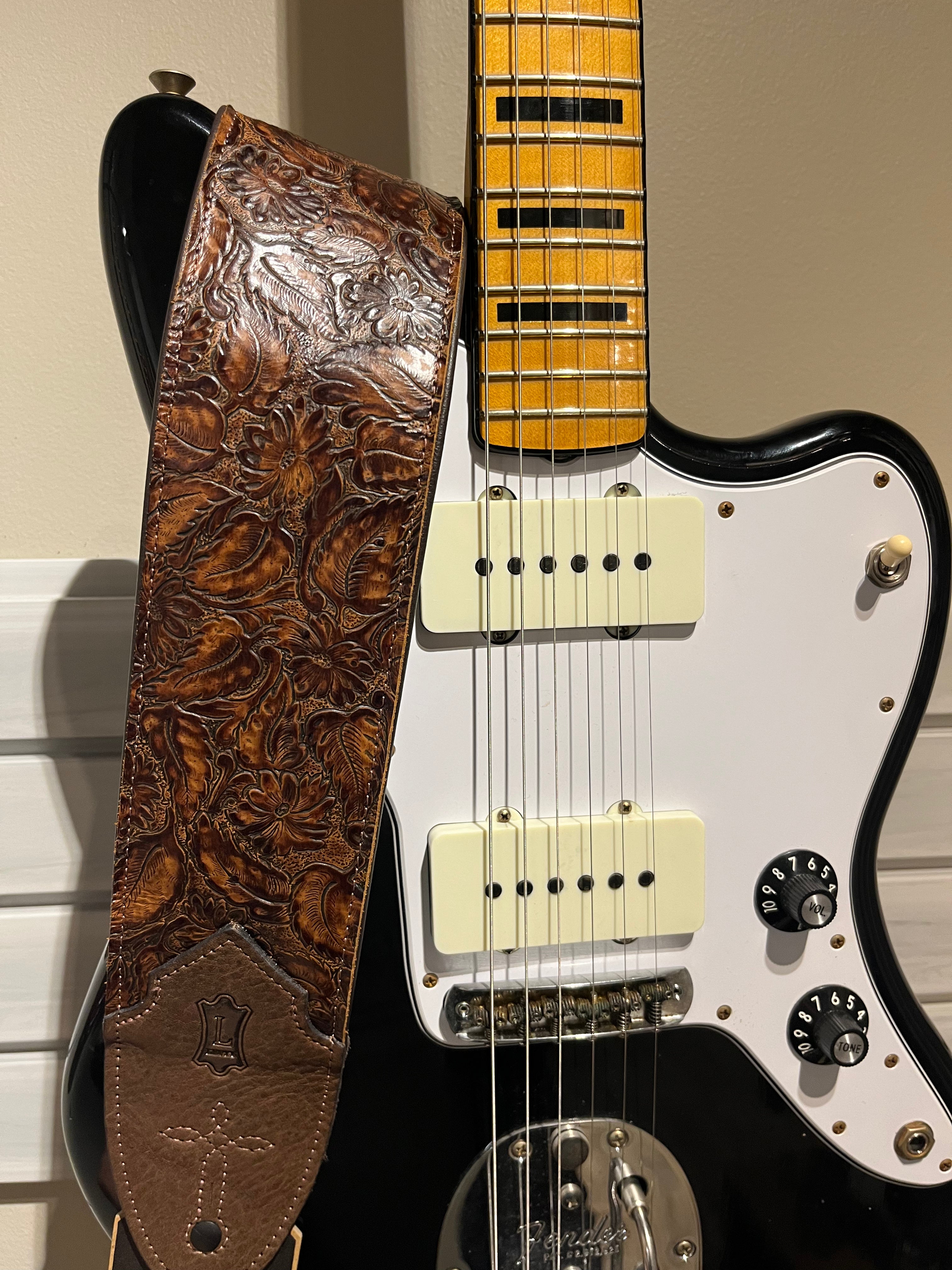 3"wide Embossed Leather Strap - Sundance Line Geranium Whiskey